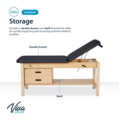Aristo Wood Physician Adjustable Exam Table with Shelf, 2 Drawer Cabinet, Paper Cutter, Holder, 500lbs. Capacity, Black