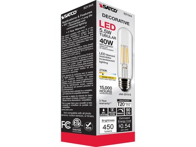 Satco Lighting 5.5-Watt Warm White LED Decorative Bulb, 6/Carton (S21344)