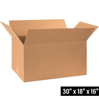 Corrugated Boxes, 30 x 18 x 16, Kraft, 15/Bundle (301816)