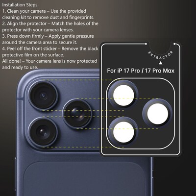 SaharaCase ZeroDamage Titanium Glass Camera Lens Protector for iPhone 17 Pro/iPhone 17 Pro Max, Deep Blue, 2/Pack (ZD00190)