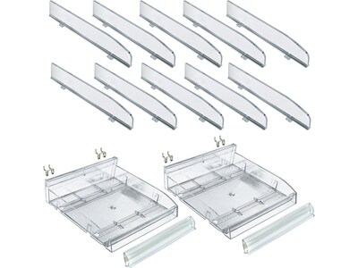 Azar 3.5" x 12" Pegboard 6-Compartment Cosmetic Tray, Clear, 2/Pack (225820-DIVIDER-2PK)