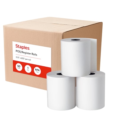 Staples BPA Free Cash Register/POS Rolls, 3 1/8 x 220, 50/Carton (20972)