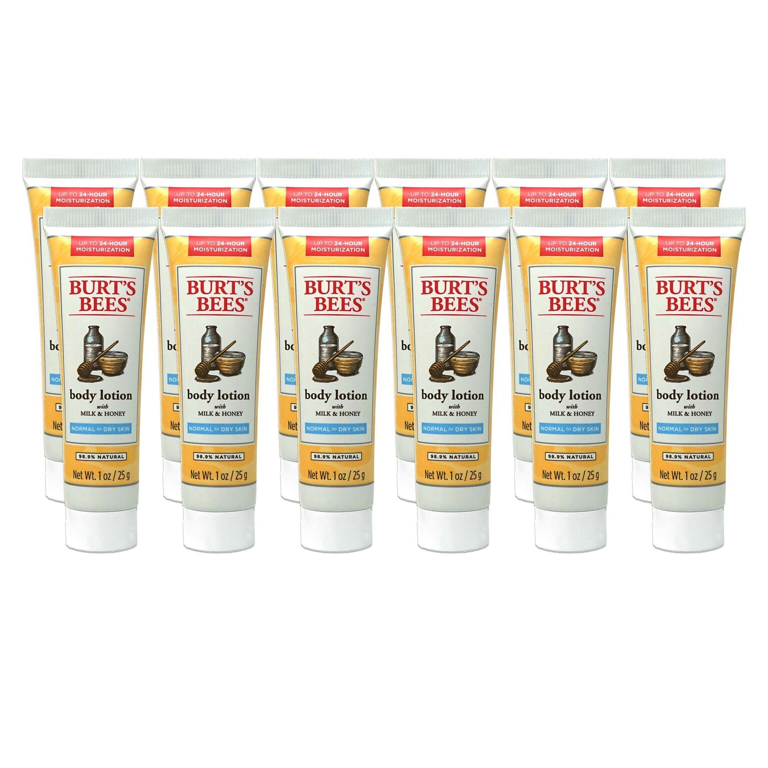 Burts Bees Milk & Honey Lotion, 1 oz Bottle, 12 Bottles/Bag, 6 Bags/Carton