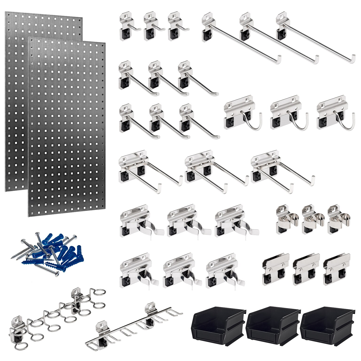 Triton Products Stainless Steel LocBoard Kit, (2) 18 x 36 x 9/16 Square Hole Pegboards, 32 Hooks and 3 Bins (LB18-SKIT)