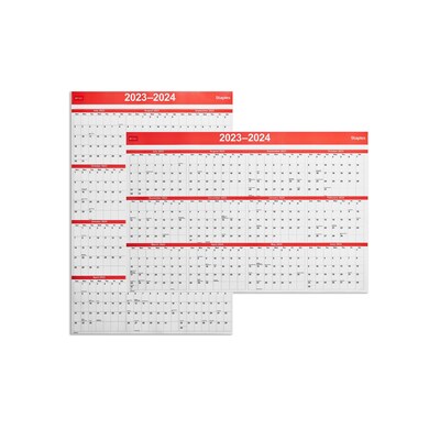 2023-2024 Staples 32 x 48 Academic Yearly Dry-Erase Wall Calendar, Red/White (ST54274-23) | Quill