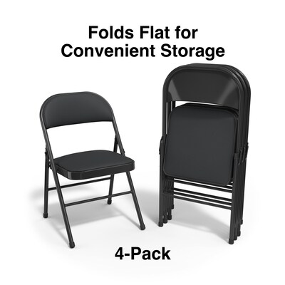 Quill Brand® Luxura Faux Leather Folding Chair, Black, 4/Pack (51504)