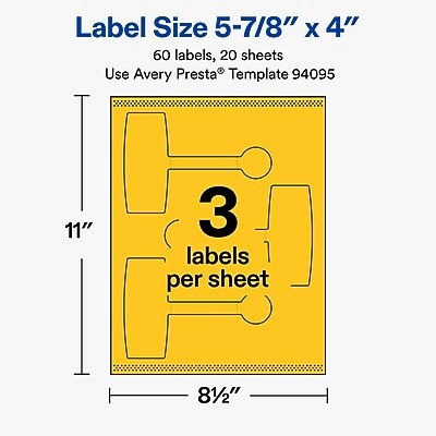 Avery Laser/Inkjet Multipurpose Labels, 5-7/8" x 4", Bright Yellow, 60 Labels/Pack (19479370789)