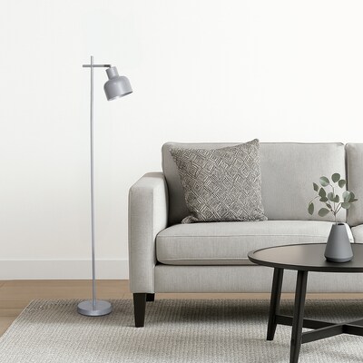 Simple Designs Sleek Essentials 54.72" Metal Floor Lamp with Round Shade, Gray (LF1051-GRY)