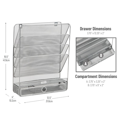 Mind Reader 7-Compartment Metal Desk Shelf, Silver (MAGROUND-SIL)