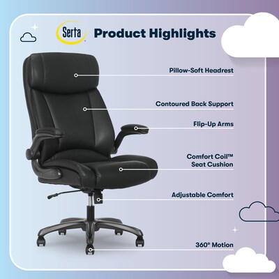Serta Torrington Ergonomic Polyurethane Big & Tall Chair, 400 lb. Capacity, Black (52399-BLK)