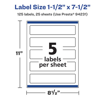 Avery Laser/Inkjet Rectangle Multipurpose Labels, 1.5" x 7.5", White, 125 Labels/Pack (94231)