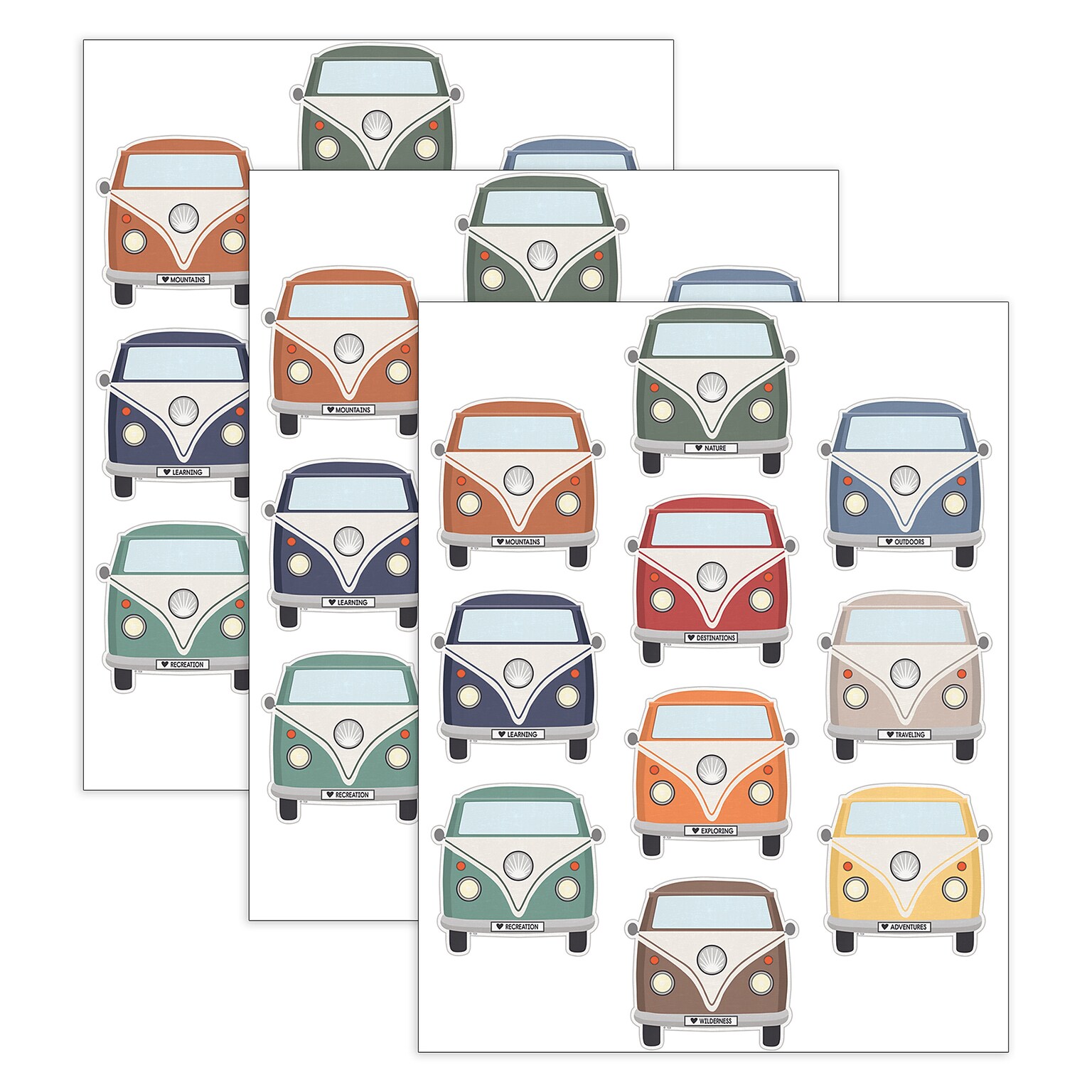 Teacher Created Resources Moving Mountains Road Trip Camper Vans Accents, 30/Pack, 3 Packs/Bundle (TCR9238-3)