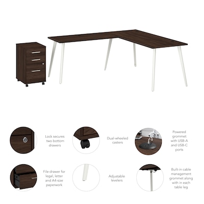 Bush Business Furniture Vista 72"W L Shaped Desk with Mobile File Cabinet, Black Walnut (VST007BWSU)