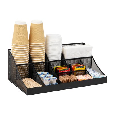 Mind Reader 11 Compartment Metal Coffee Cup and Condiment Organizer, Black (COMORGMESH-BLK)