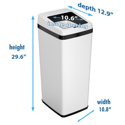 iTouchless Stainless Steel Sliding Lid Sensor Trash Can with AbsorbX Odor Control System, 14 Gal., White (IT14SW)
