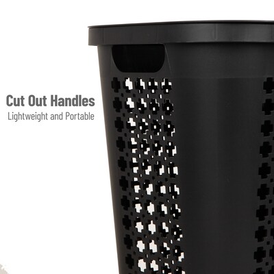 Mind Reader Slim Tapered Hamper with Lid, Plastic, Black (SWHAMP50-BLK)