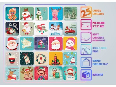 Better Office Mini Christmas Cards, 3 x 3, 25/Pack (64652-25PK)