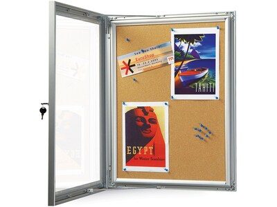 Azar Enclosed Cork Bulletin Board, Gray/Silver Frame, 2.48" x 1.92" (300223)