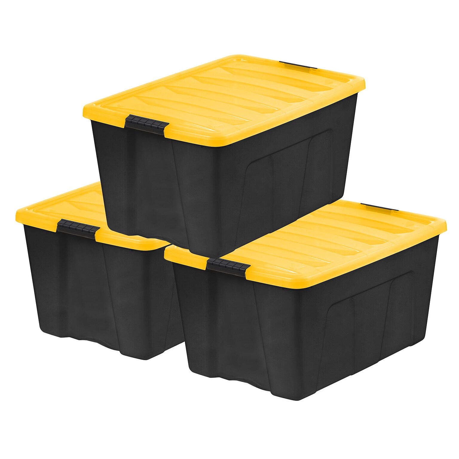 Iris 94 Quart Storage Container with Latching Lid, Plastic, Black, 3/Pack (500427)