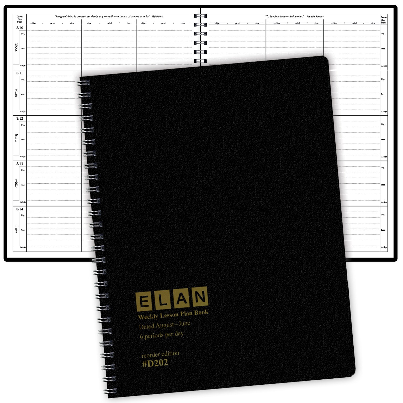 2026-2027 ELAN 8.5 x 11 Academic Weekly & Monthly Teacher Planner, Paperboard Cover, Black (D202-AY26)