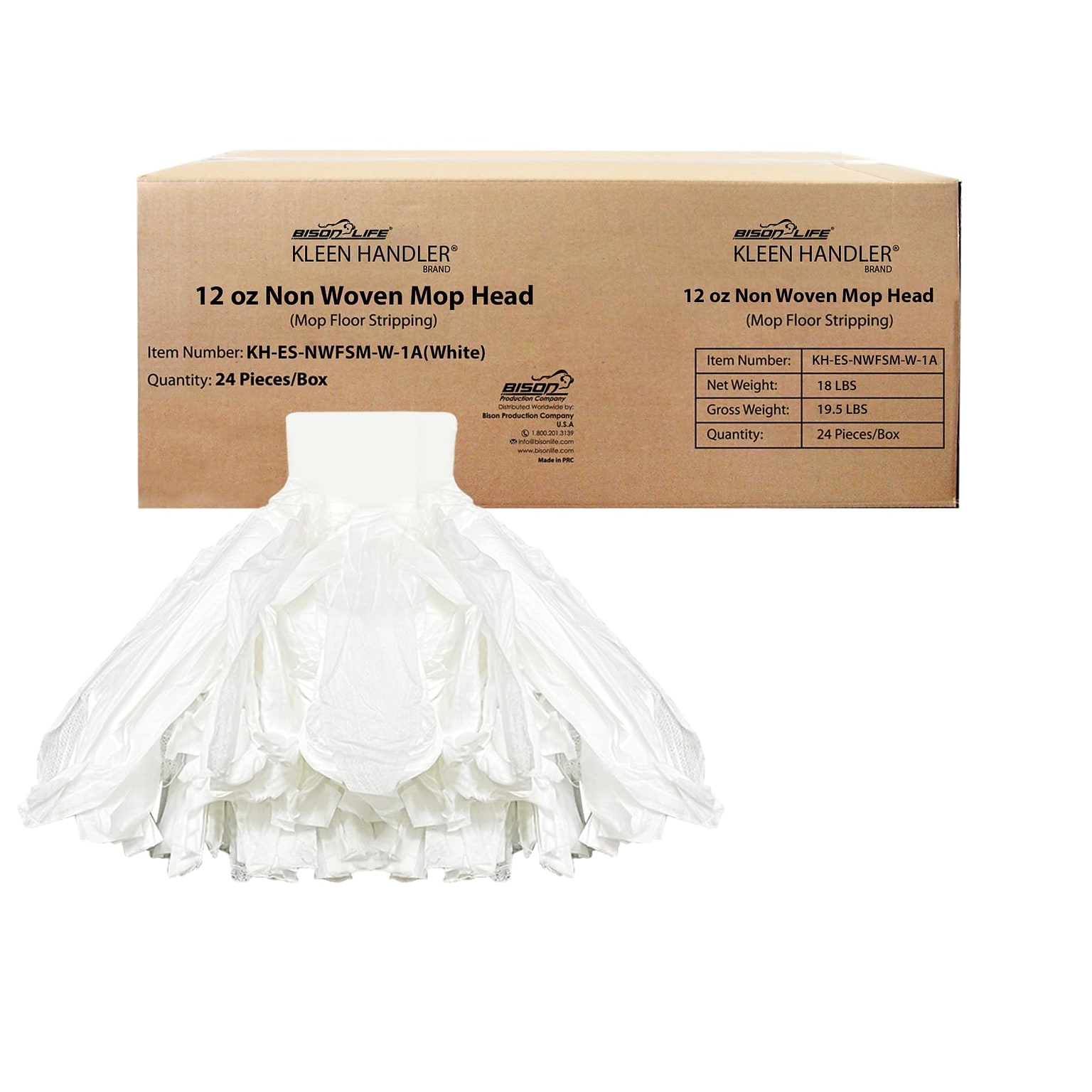 BISON LIFE Kleen Handler String Non-Woven Disposable Wet Mop Head, White, 24/Pack (BP-ES-NWSM-W-12-A)