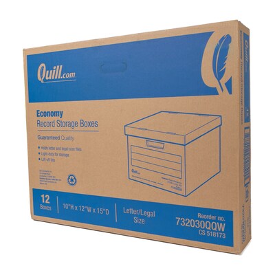 Quill Brand® 35% Recycled Corrugated File Storage Boxes, Lift-Off Lid, Letter/Legal Size, White, 12/Carton (00456)
