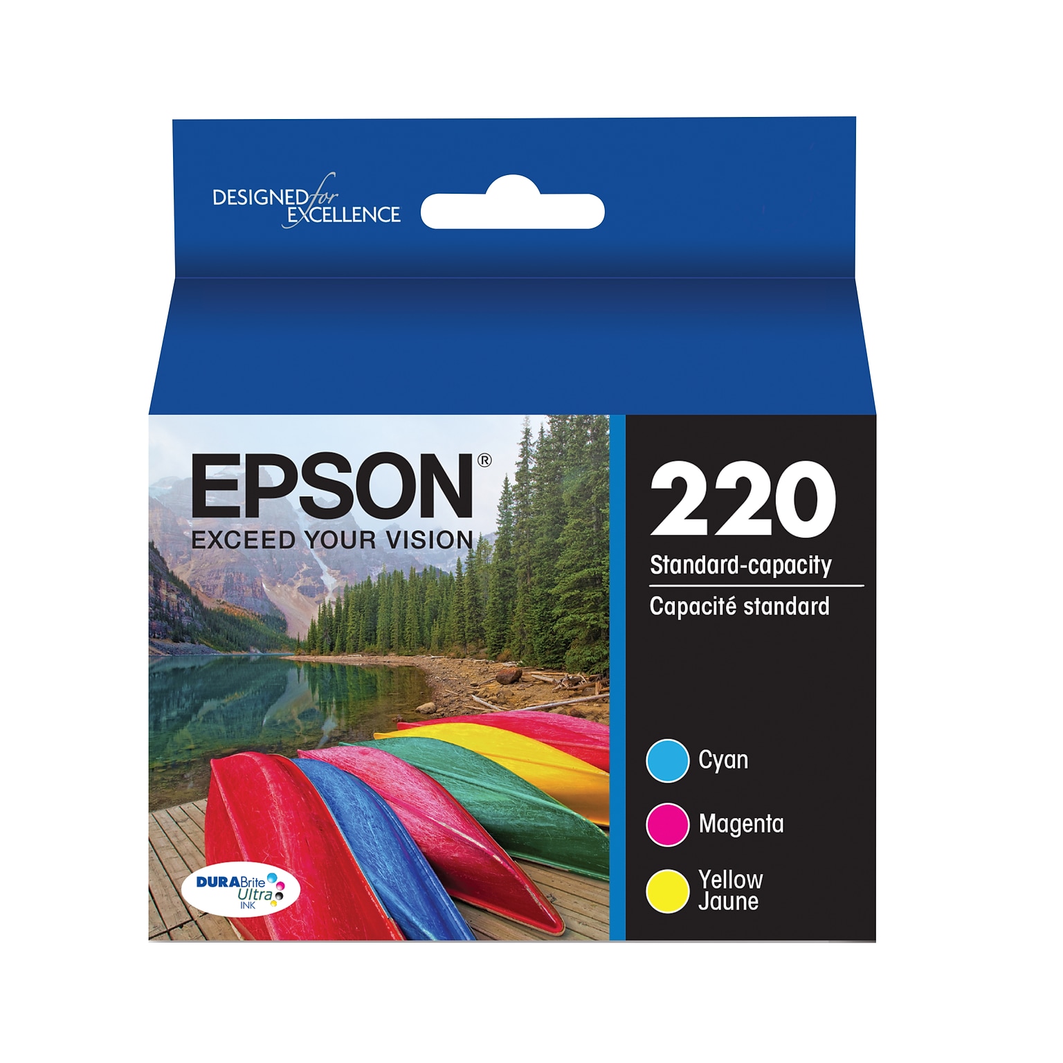 Epson T220 Cyan/Magenta/Yellow Standard Yield Ink Cartridge, 3/Pack (T220520-S)