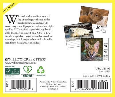 2027 Willow Creek Baby Animals 6.2 x 5.4 Daily Day-to-Day Calendar, Assorted Colors (63262)