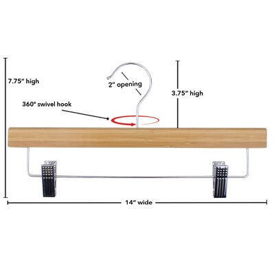 Nahanco 14 Bamboo Pant Hanger, Chrome Hook, 50/Pack (21414RC)