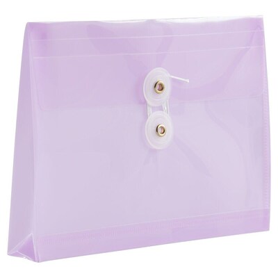 JAM Paper Premium Plastic Filing Envelope with Button & String Closure, 5 1/2" x 7 1/2", Lilac Purple, 3/Pack (920B1lilacx3)