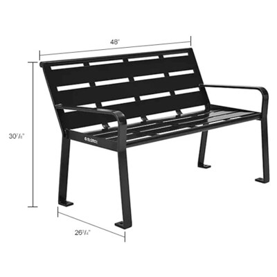 Global Industrial 4' Outdoor Horizontal Steel Slat Park Bench w/ Back, Black (436974BK)