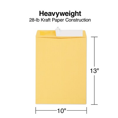 Staples EasyClose Kraft Catalog Envelopes, 10"L x 13"H, Brown, 100/Box (381969/19023)