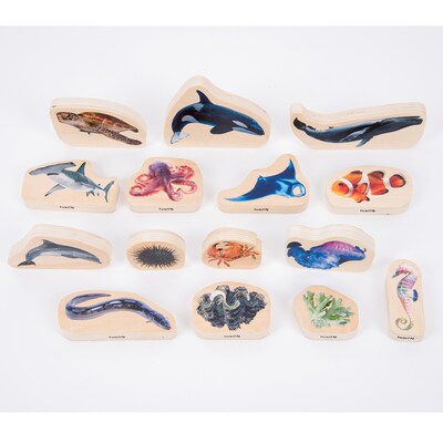 TickiT Wooden Sea Life Blocks, Multicolored, 15 Pieces/Set (CTU73566)