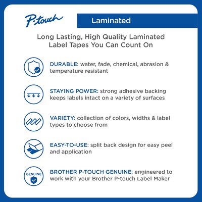 Brother P-touch Laminated Label Maker Tape, 1/2" x 26-2/10', White on Clear, 6/Carton (TZE-135-CT)