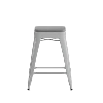 Flash Furniture Cierra Industrial Metal Counter Height Stools without Back, Silver/Gray, 4-Pieces/Pack (4ET32024SVRPL2G)