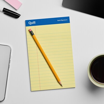 Quill Brand® Gold Signature Premium Series Legal Pad, 5"x 8", Legal Ruled, Canary Yellow, 50 Sheets/Pad, 12 Pads/Pack (742274)