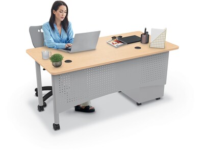 MooreCo 60"W Avid Modular Single Pedestal Instructor Desk, Fusion Maple (91774-7909-7909)
