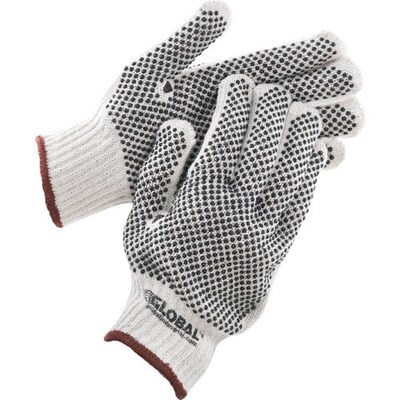 Global Industrial PVC Dot Knit Gloves, Double-Sided, Black, Large, 12 Pairs (708351L)