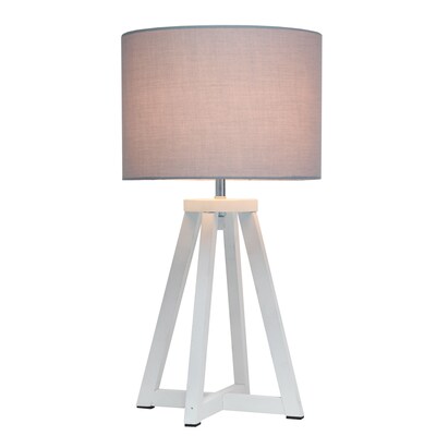 Simple Designs Interlocked Triangular White Wood Table Lamp with Gray Fabric Shade (LT1069-WHG)