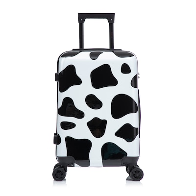 InUSA Prints 20 Hardside Suitcase, 4-Wheeled Spinner, TSA Checkpoint Friendly, Cow Animal Print (IUAPC00S-COW)