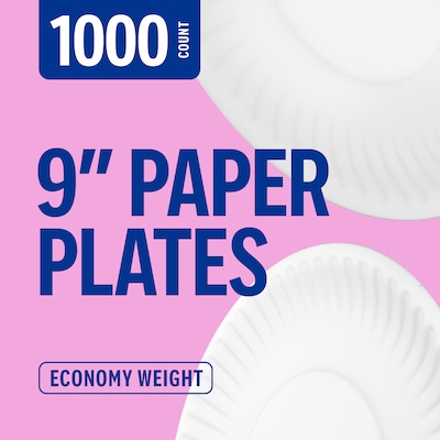 Perk™ Economy Paper Plates, 9, White, 1000/Carton (PK56516CT)
