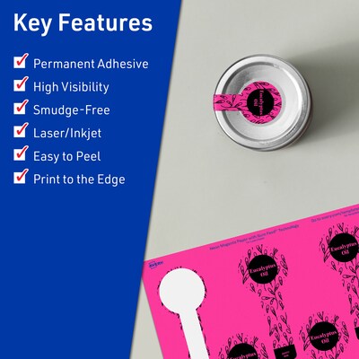 Avery Laser/Inkjet Lollipop Multipurpose Labels, 1.5 x 4, Neon Magenta, 640/Box (94116)