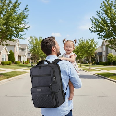 DUKAP Mom Pro Expandable Diaper Backpack, Medium, Black (BDKMOM17BLK)