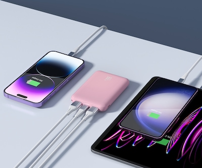 LAX 6600mAh Power Bank with USB-C & USB, Pink (RC66PN)