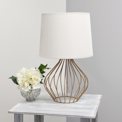 Simple Designs Geometrically Wired Table Lamp, White on Copper (LT2086-WOC)
