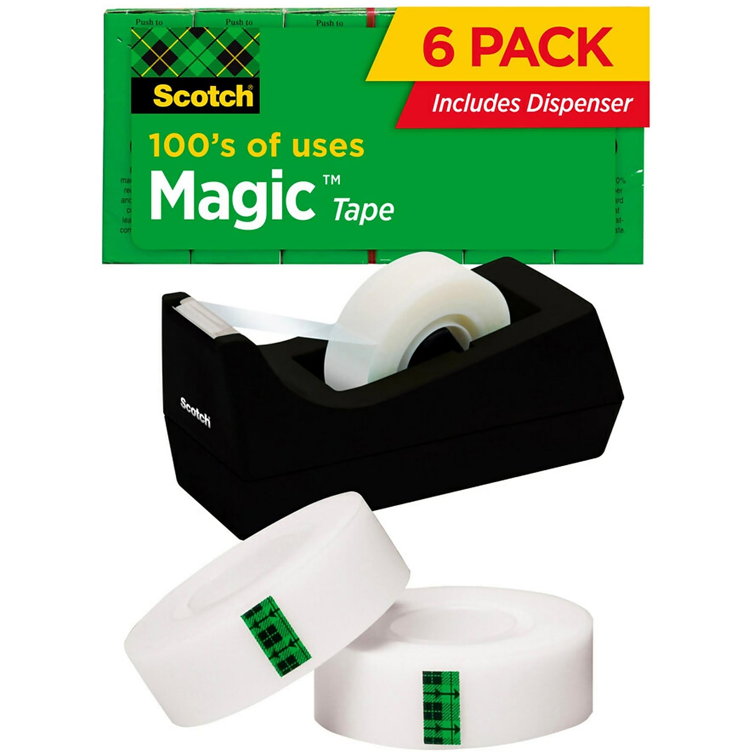 Scotch Magic Tape with Desktop Dispenser, Invisible, 3/4 in x 1000 in, 6 Tape Rolls, Clear, Office and Back to School Supplies