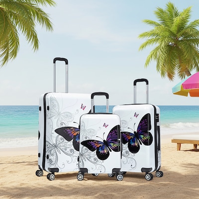 InUSA Hardside Butterfly Suitcase, 4-Wheeled Spinner, TSA Checkpoint Friendly, Black Butterfly (IUAPCSML-BBU)