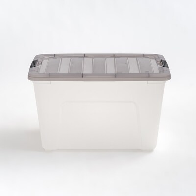 Iris 53 Quart Stack and Pull Plastic Latching Storage Bin, Clear (500211)