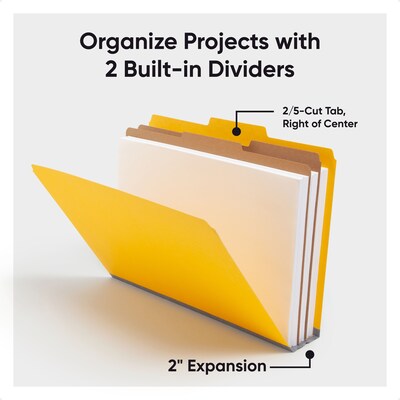 Smead 50% Recycled Pressboard Classification Folders, 2" Expansion, Legal Size, 2 Dividers, Yellow, 10/Box