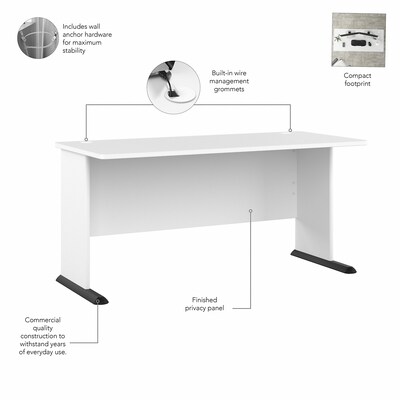 Bush Business Furniture Studio A 60"W Computer Desk with 3 Drawer Mobile File Cabinet, White (STA002WHSU)